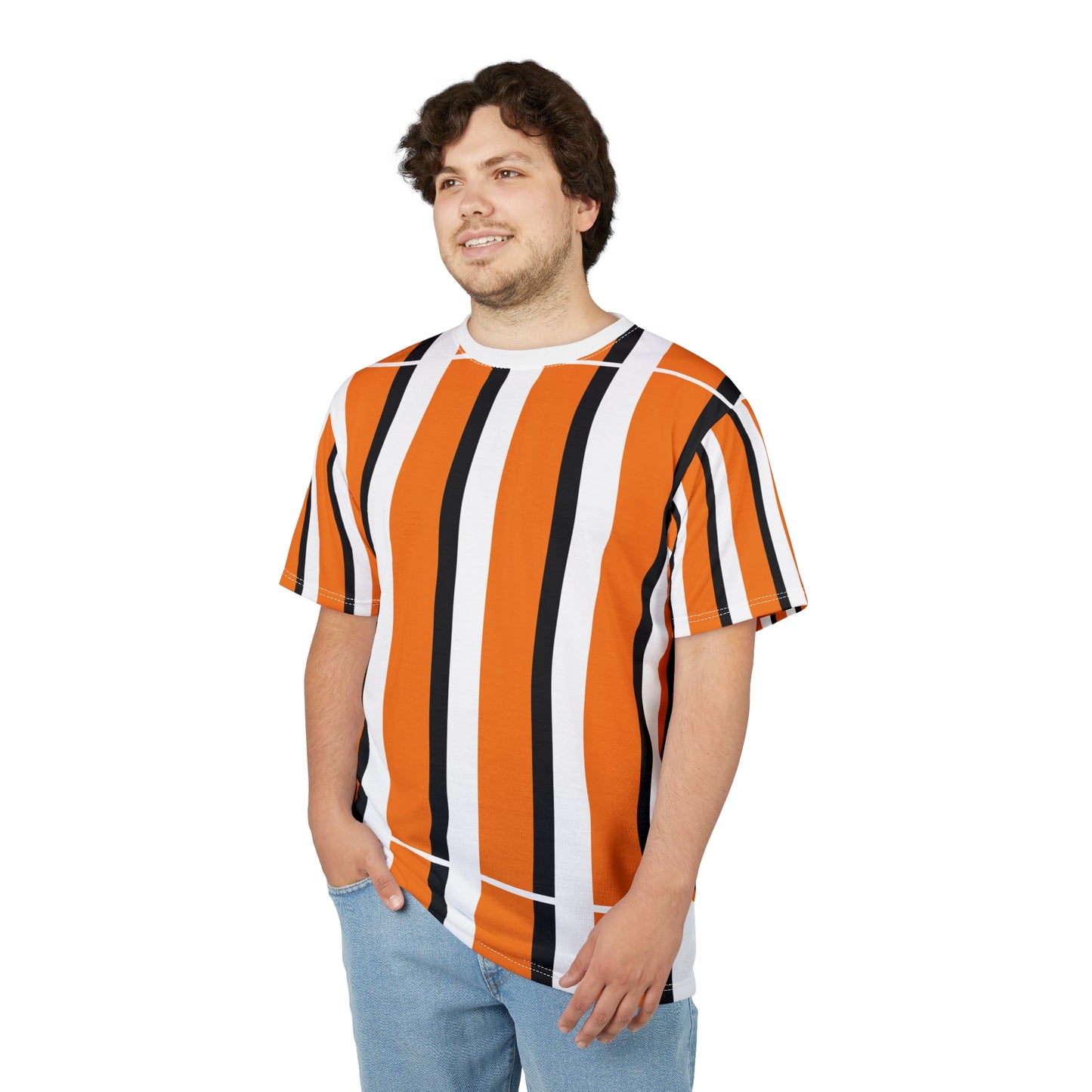 ‘Black & Orange Stripes’ Unisex Cut & Sew Tee (AOP)