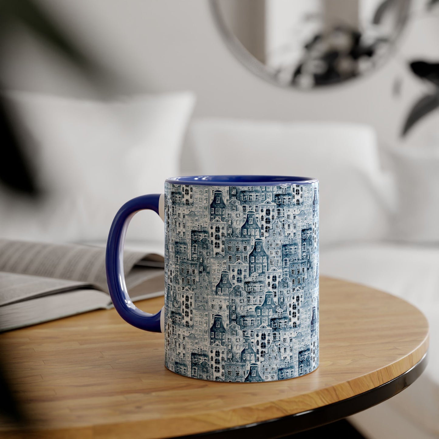 Charming Blue Buildings Accent Mug (CDA)- 11oz Coffee Cup for Home & Office