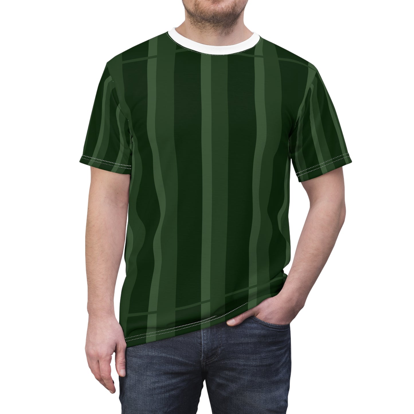 ‘Black & Dark Green Stripes’ Unisex Cut & Sew Tee (AOP)