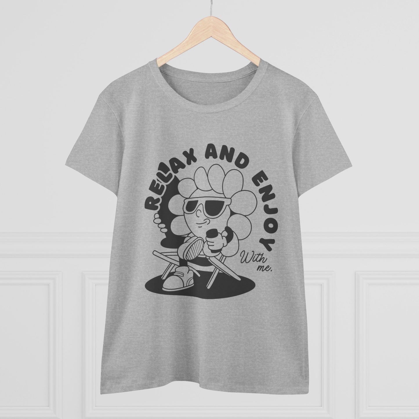 Women's Relax and Enjoy Tee, Cute Graphic T-Shirt, Summer Vibes Top, Gifts for Friends, Casual Everyday Wear, Fun Relaxation Shirt