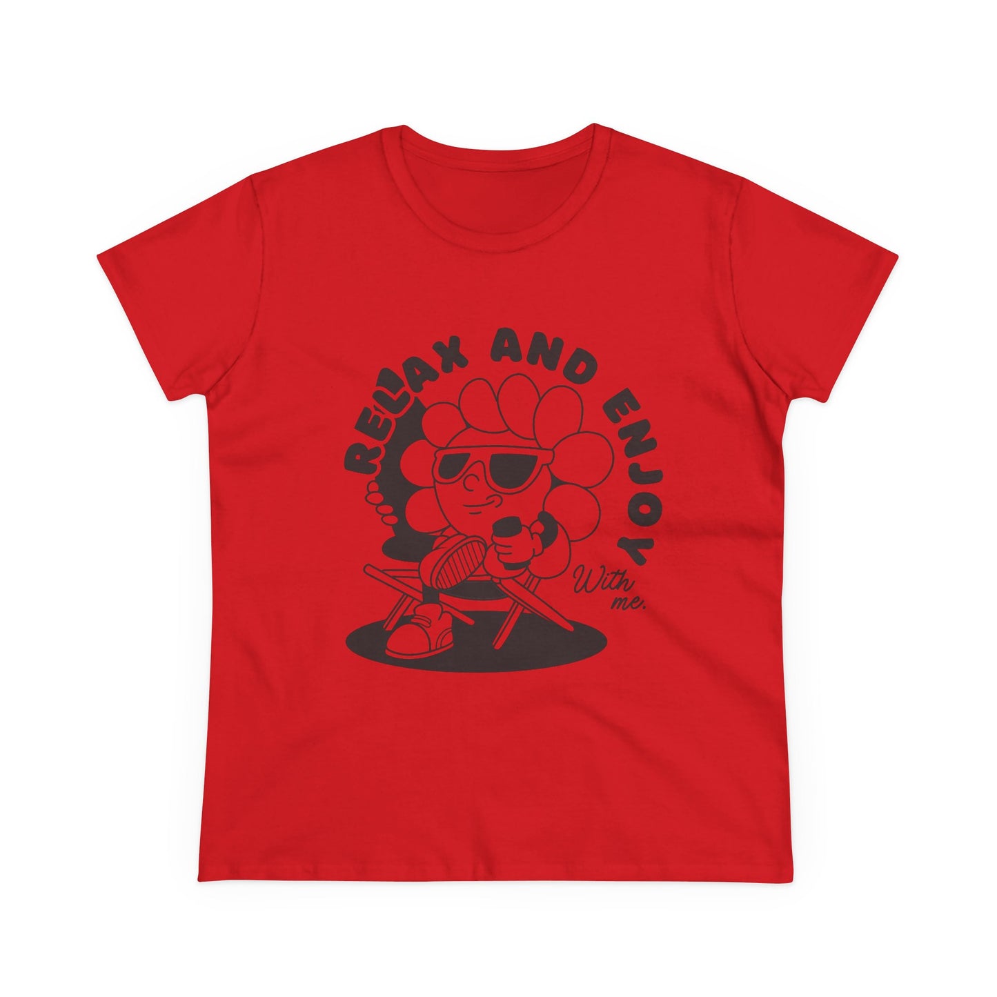 Women's Relax and Enjoy Tee, Cute Graphic T-Shirt, Summer Vibes Top, Gifts for Friends, Casual Everyday Wear, Fun Relaxation Shirt