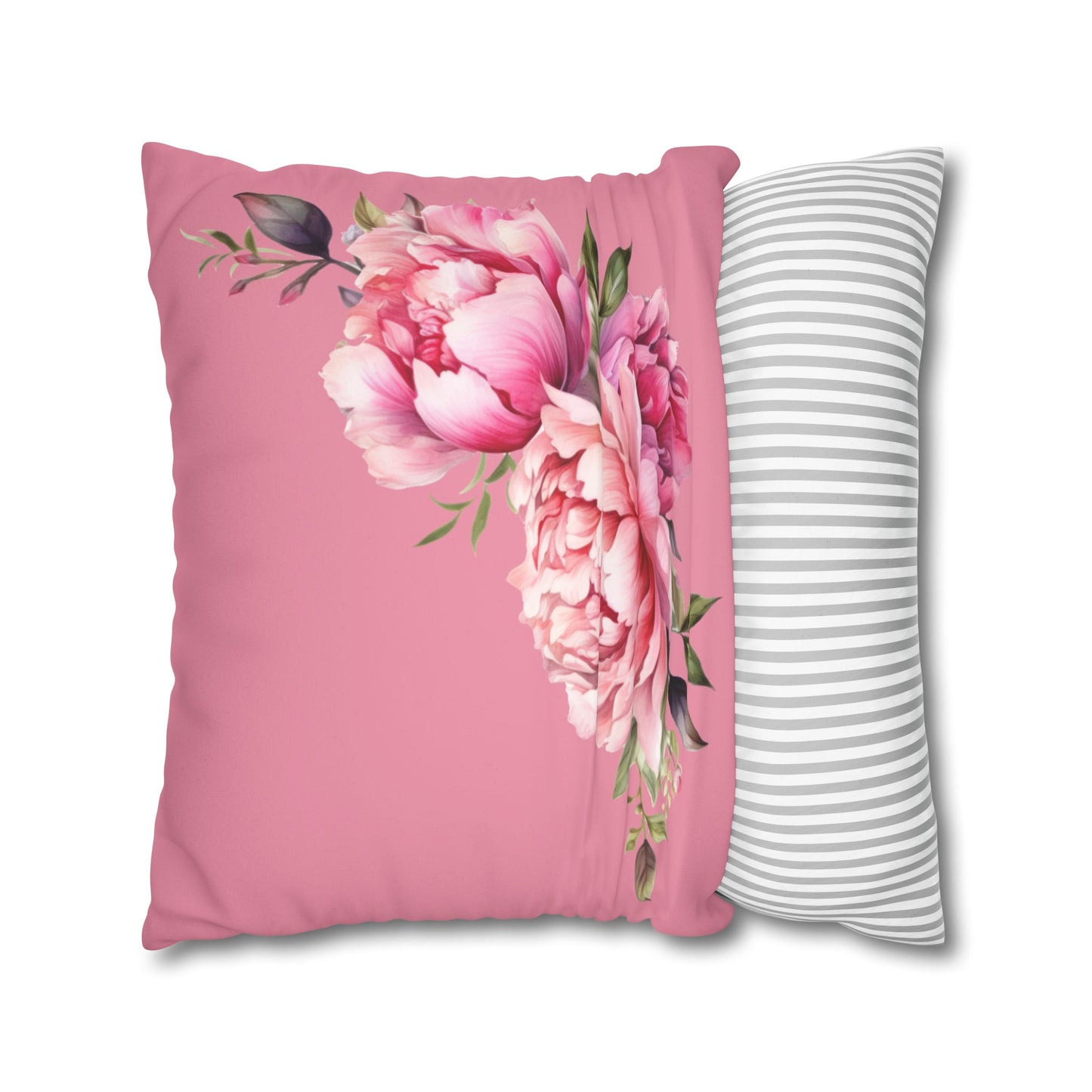 ‘Pink color w/ Flowers accent’ Faux Suede Square Pillowcase