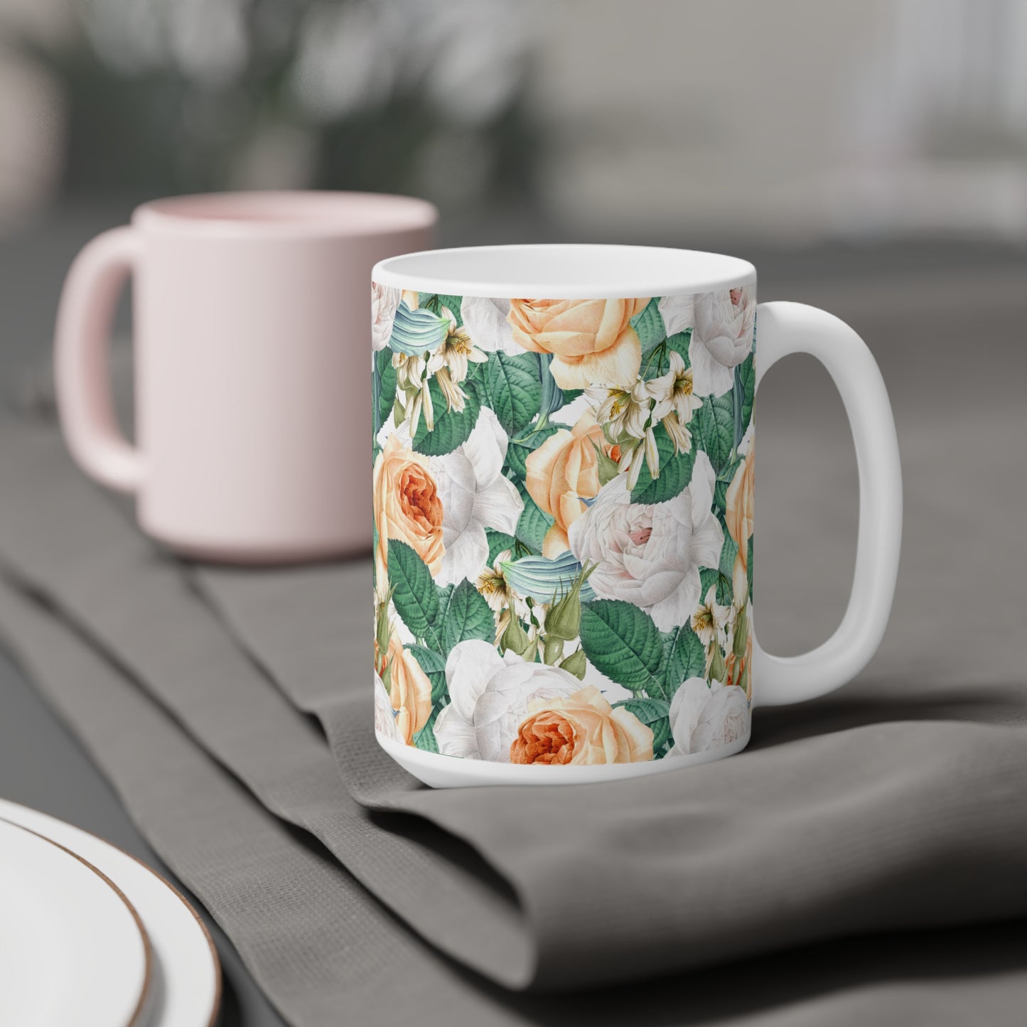 Floral Ceramic Mug(CDA) - Elegant Flower Design for Tea & Coffee Lovers