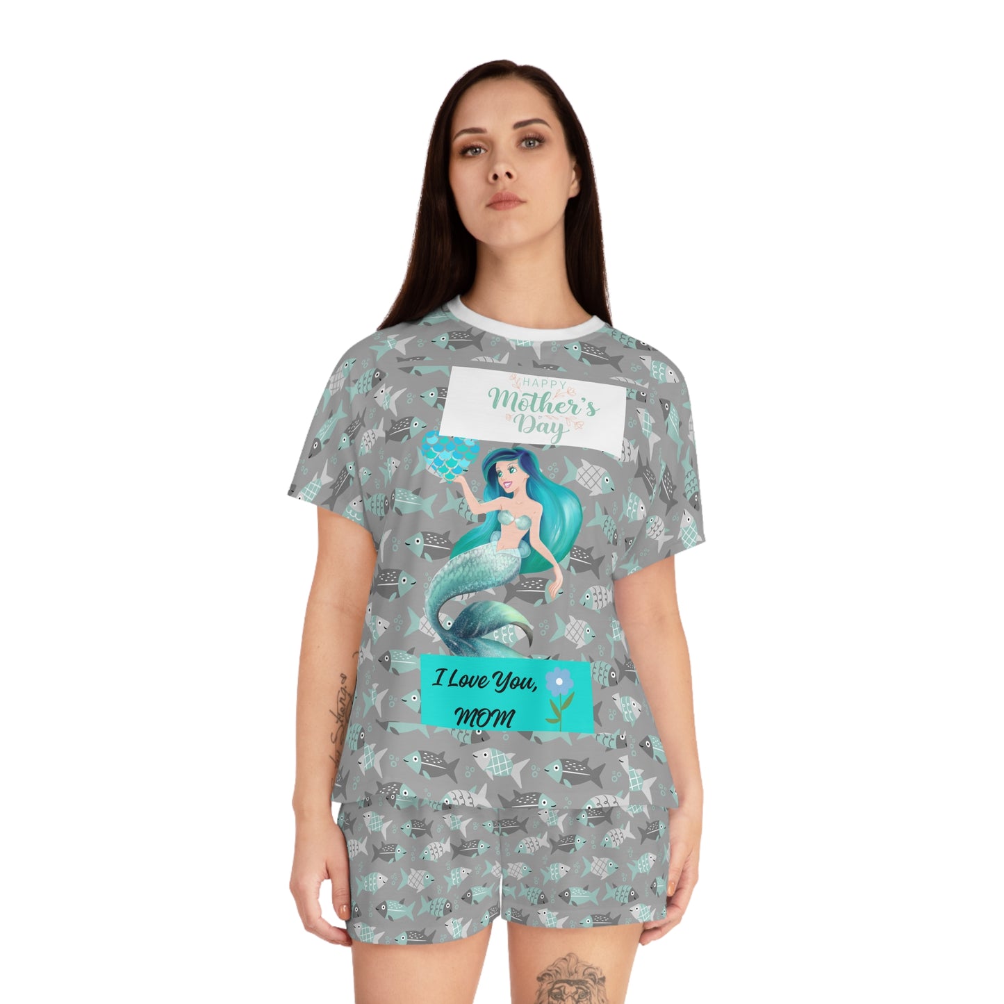 Mermaid Print Women's Pajama Set - Perfect for Mother's Day