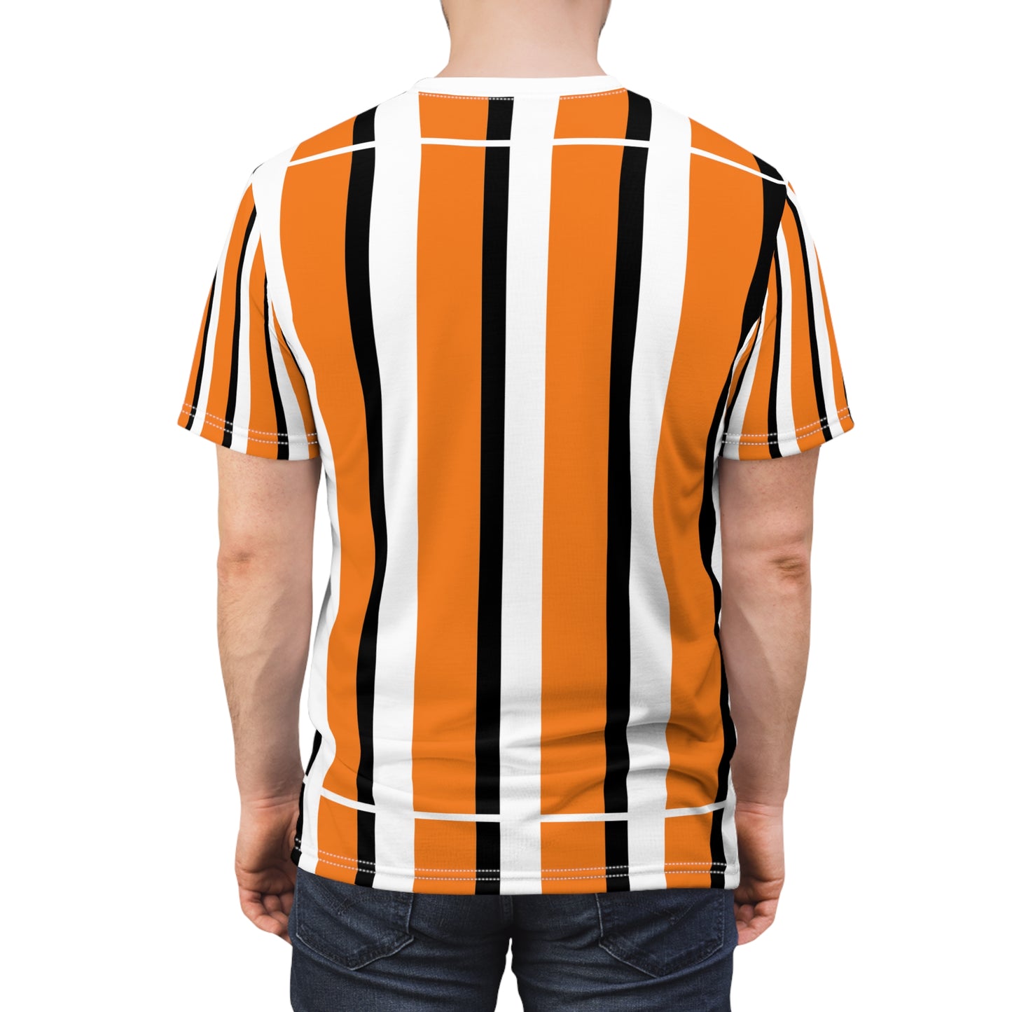 ‘Black & Orange Stripes’ Unisex Cut & Sew Tee (AOP)