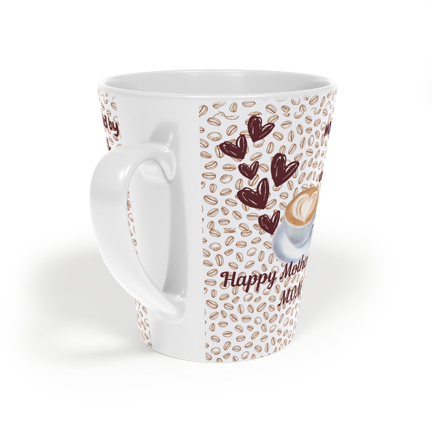 Mom's Happy Latte Mug - 12oz Coffee Cup with Heart Design