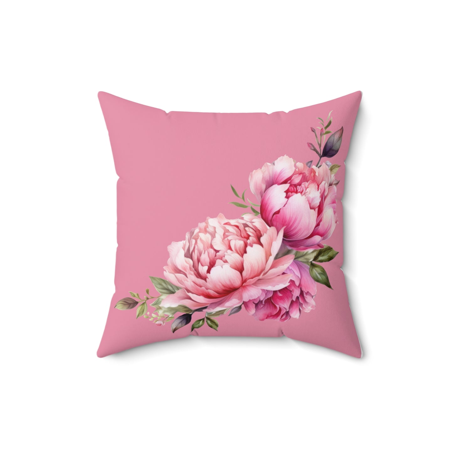 ‘Pink Peonies’ Spun Polyester Square Pillow