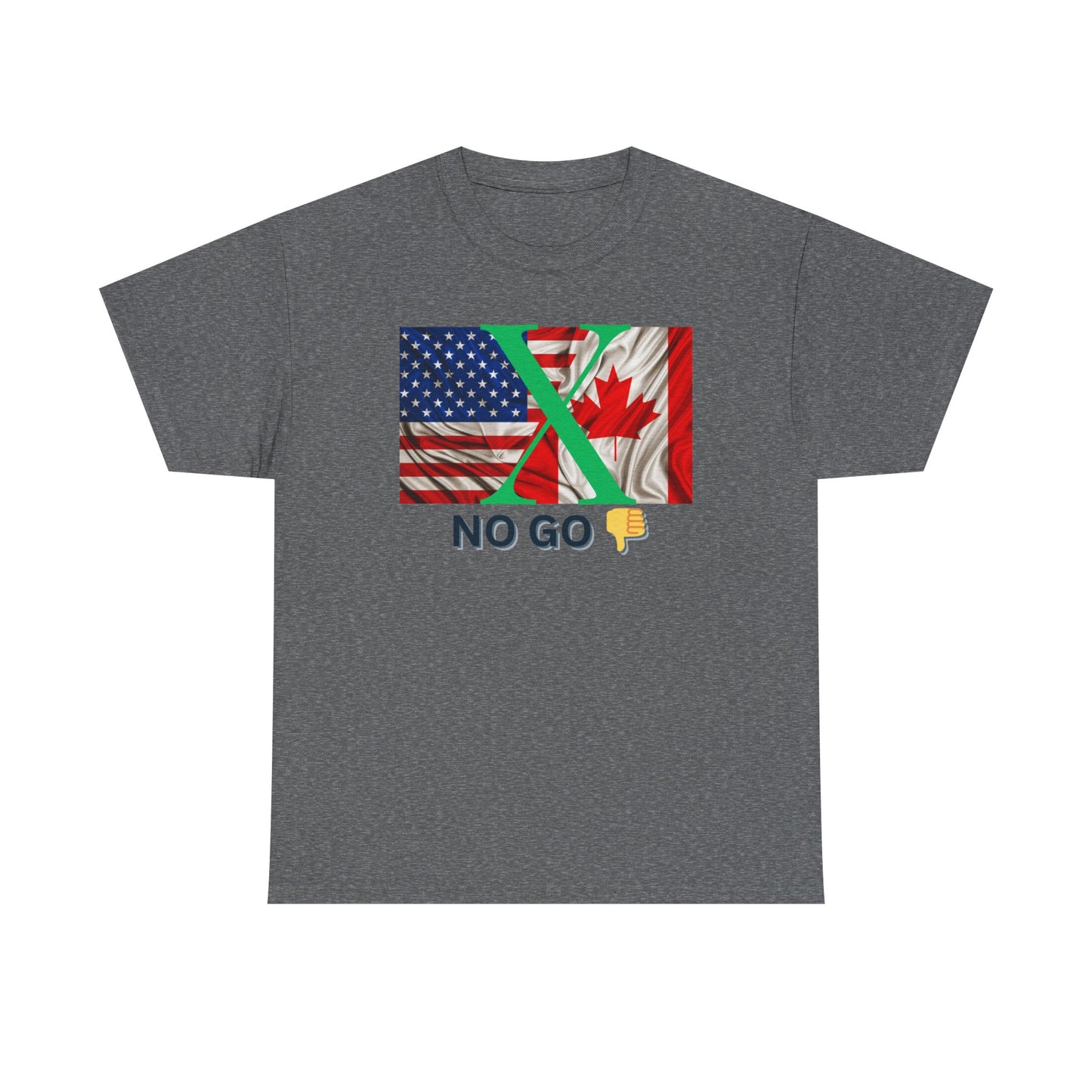 Unisex Heavy Cotton Tee - 'No Go' Design with US and Canada Flags