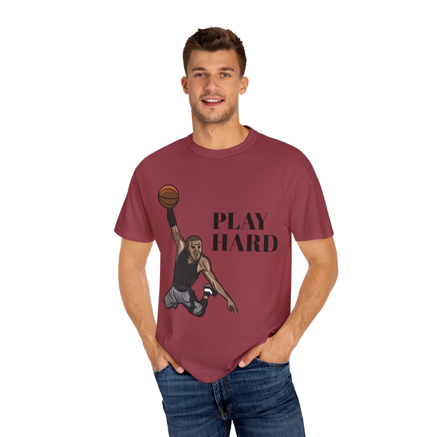 ‘PLAY HARD’ BASKETBALL Unisex Garment-Dyed T-shirt
