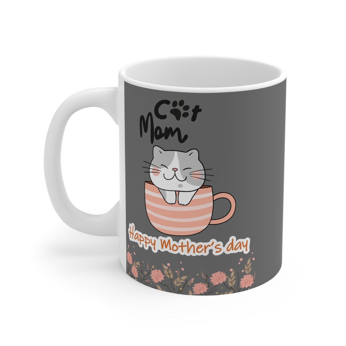 Happy Mother's Day Cat Mom Ceramic Mug - Cute Floral Design