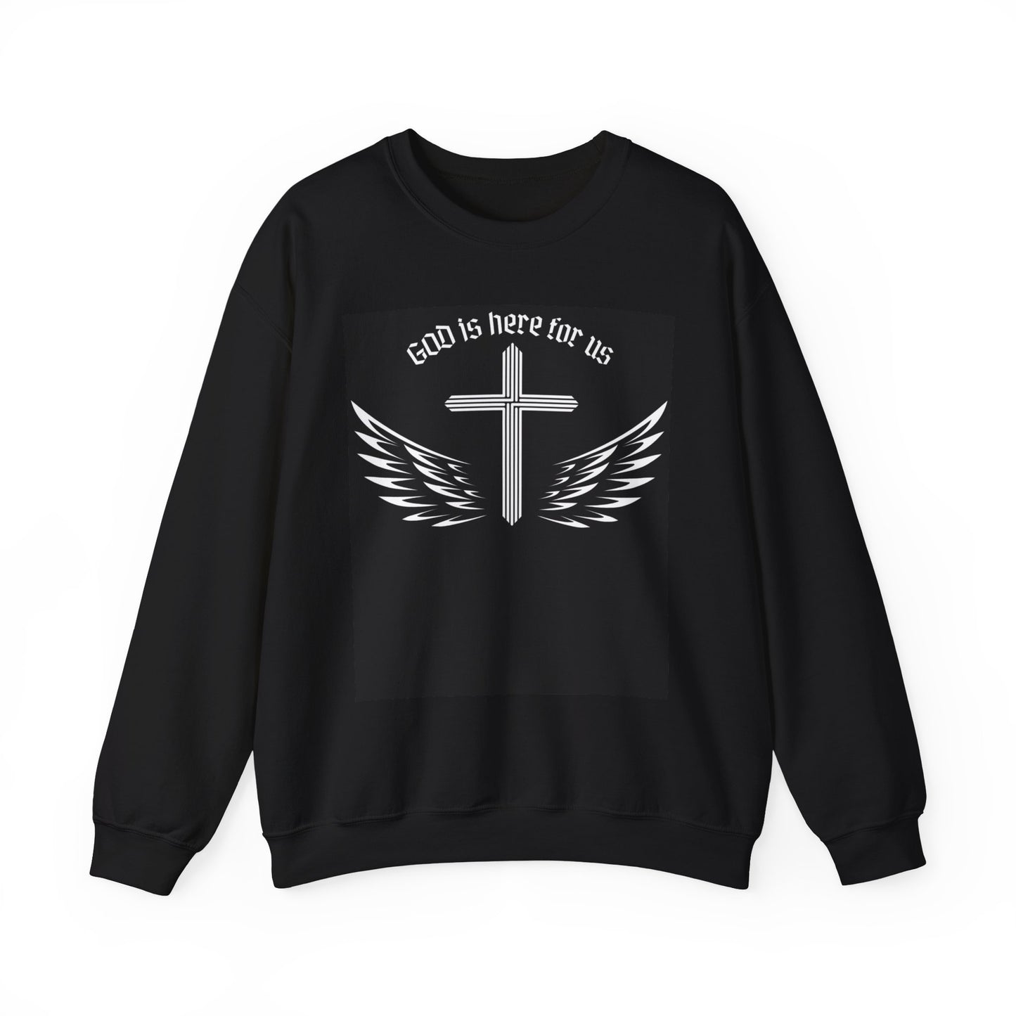 Unisex Heavy Blend Sweatshirt - "God is Here for Us" Inspirational Crewneck