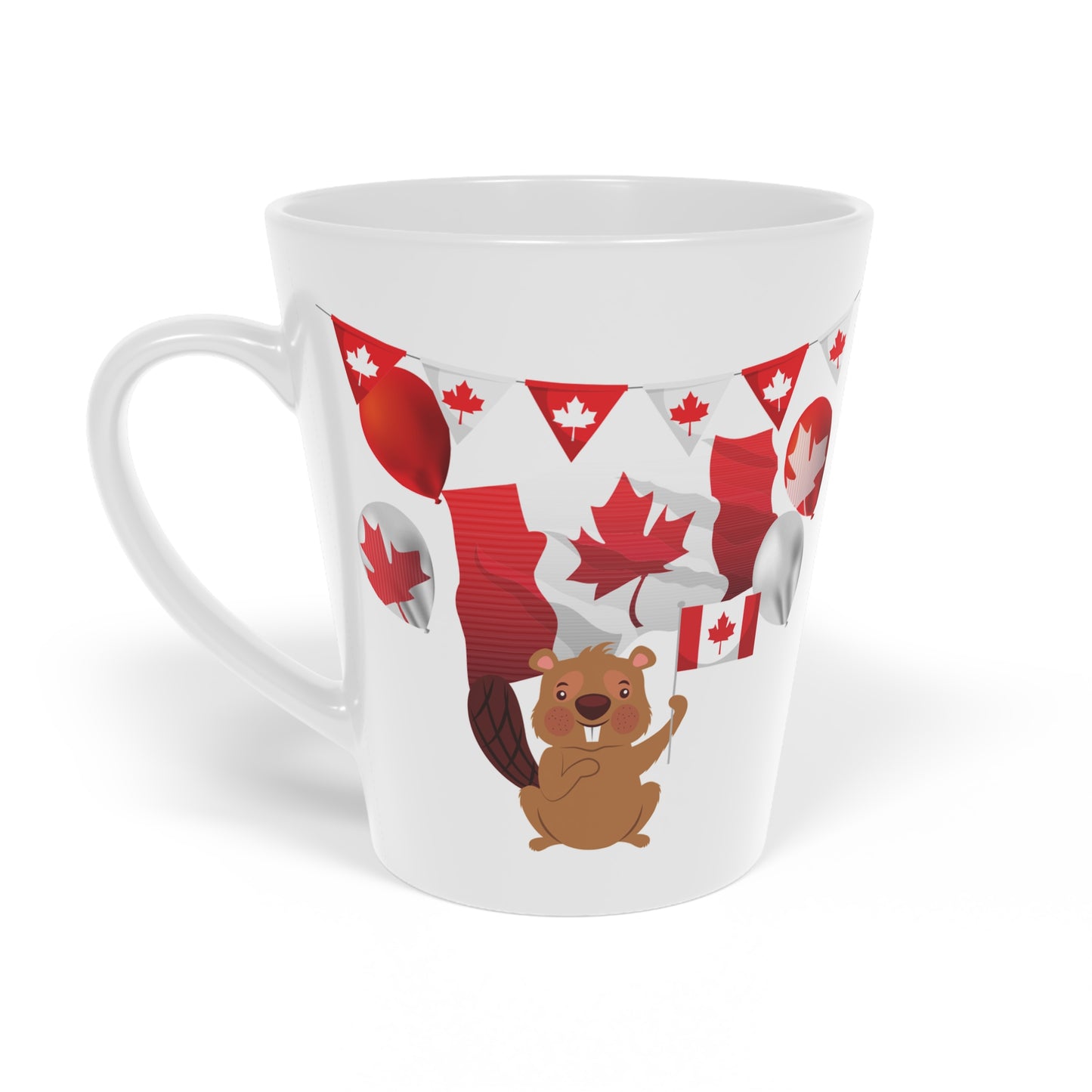 Festive Canadian Latte Mug - 12oz Coffee Cup with Beaver and Maple Leaf Design