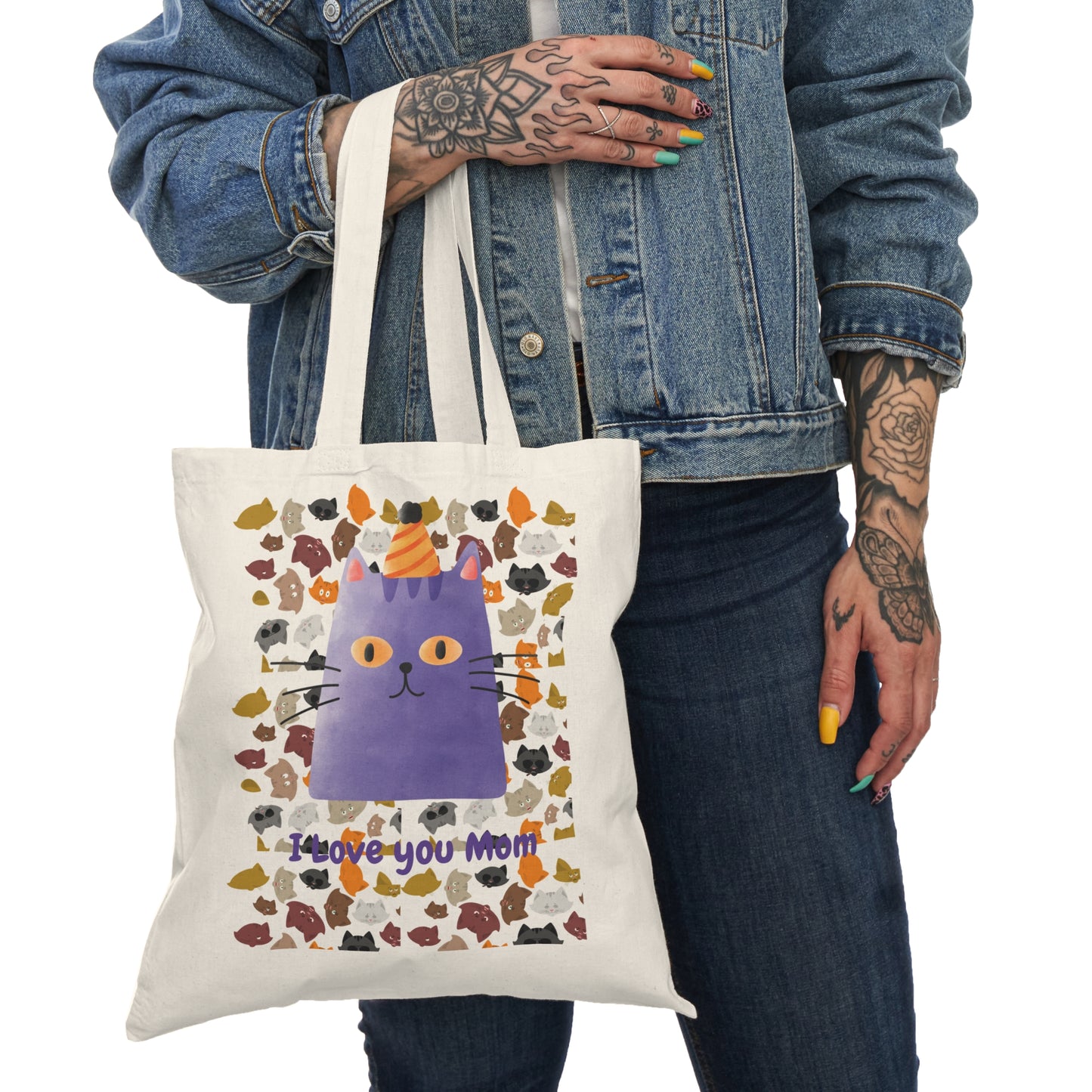 Cat-Themed Tote Bag - "I Love You Mom"