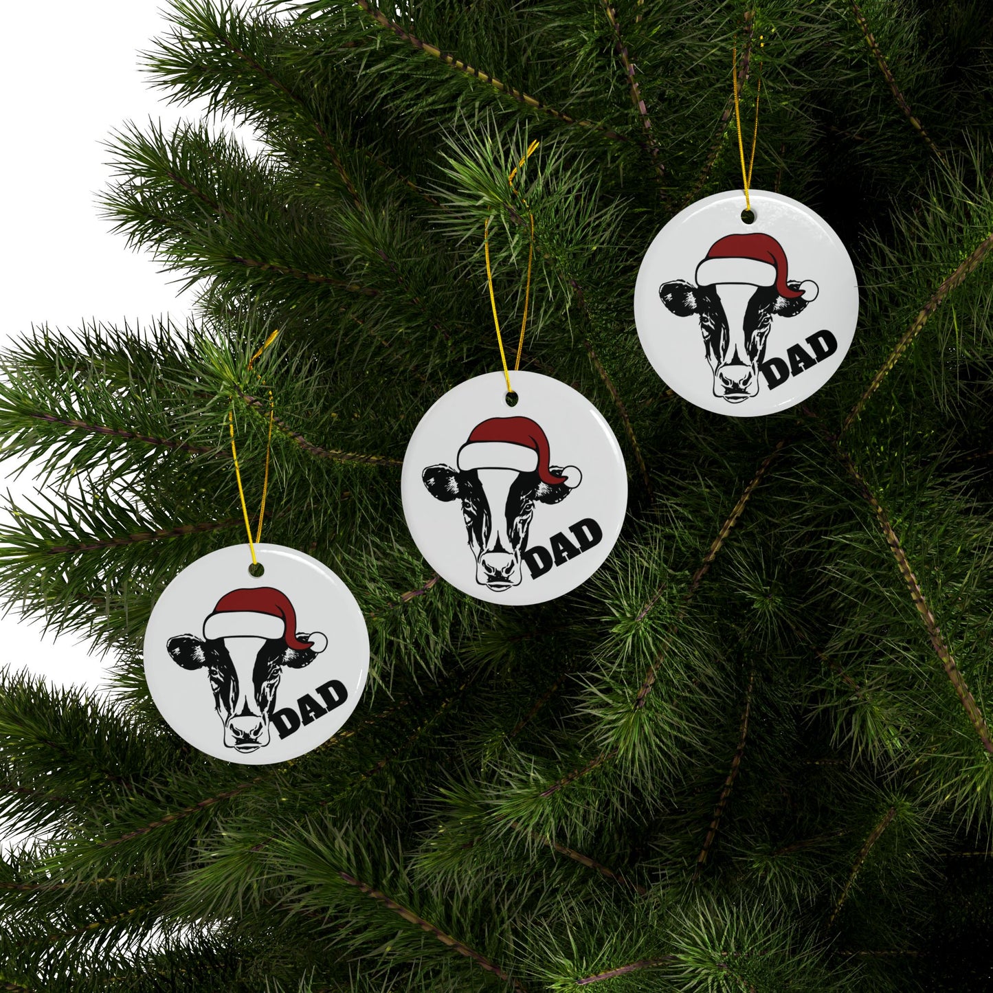 Copy of ‘DAD’ Christmas Heifer Cow Ceramic Ornaments, 2-Side Print, (1pc, 3pcs, 5pcs, 10pcs)