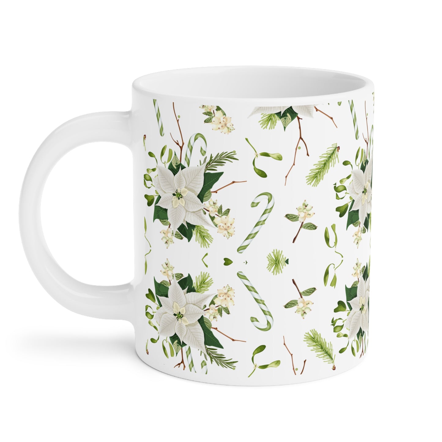 Holiday Floral Ceramic Mug, Christmas Coffee Cup, Gift for Her, Winter Tea Mug, Elegant Home Decor