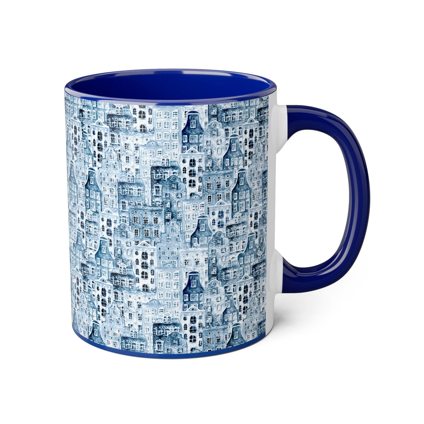 Charming Blue Buildings Accent Mug (CDA)- 11oz Coffee Cup for Home & Office