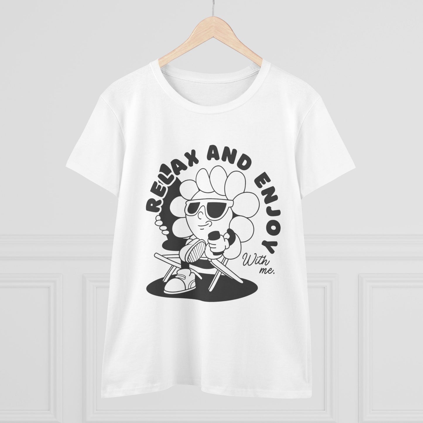Women's Relax and Enjoy Tee, Cute Graphic T-Shirt, Summer Vibes Top, Gifts for Friends, Casual Everyday Wear, Fun Relaxation Shirt
