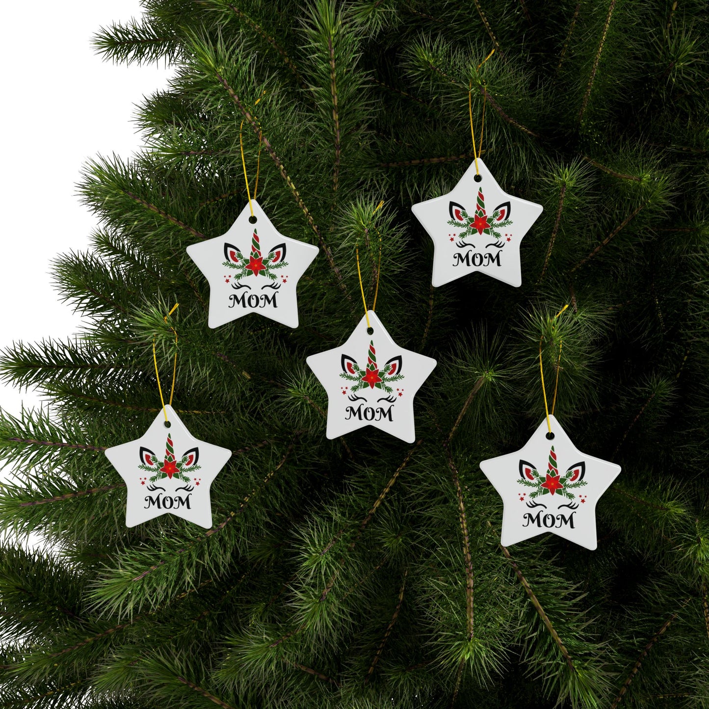 Copy of ‘MOM’ Christmas Unicorn Ceramic Ornaments, 2-Side Print, (1pc, 3pcs, 5pcs, 10pcs)