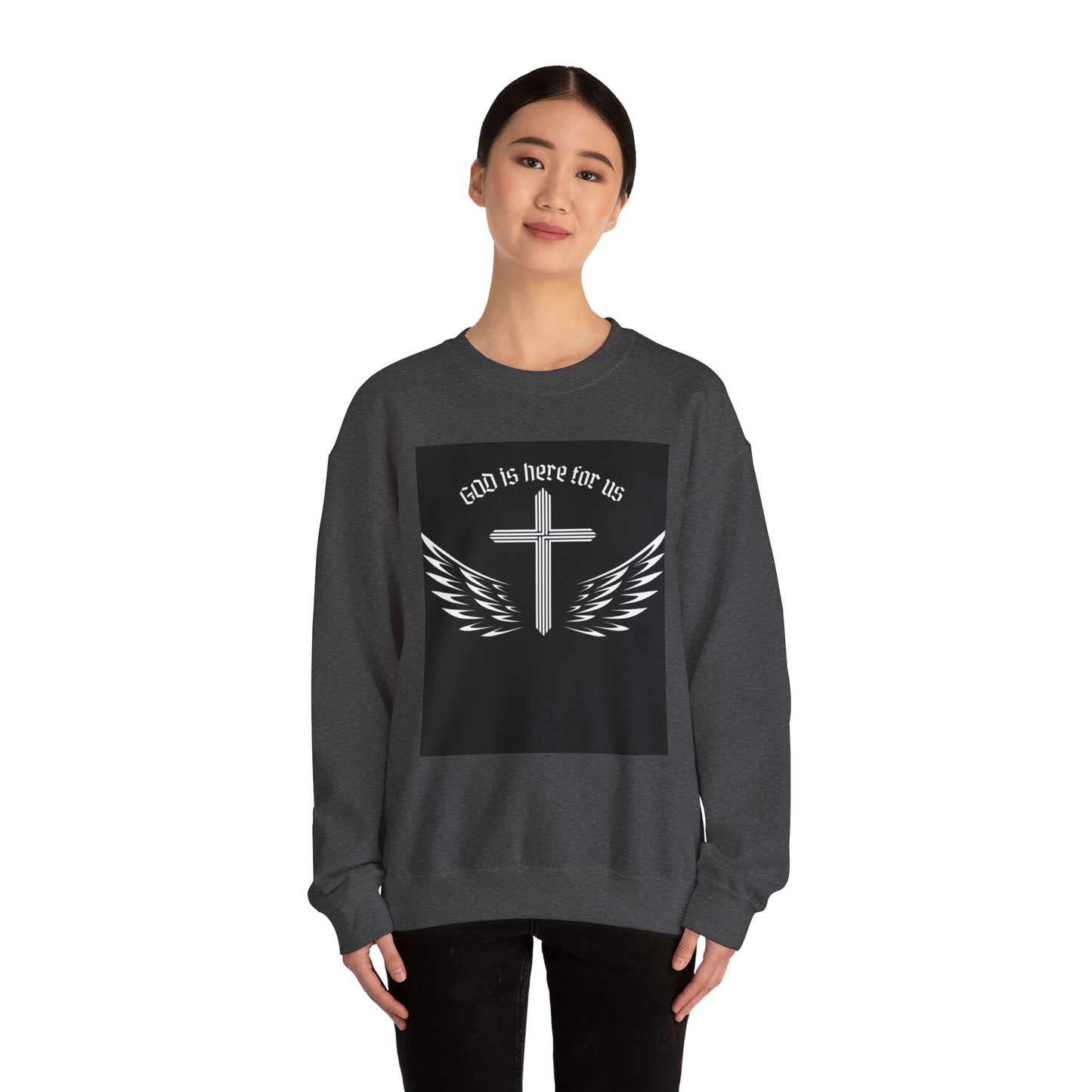 Faith-Inspired Unisex Crewneck Sweatshirt - 'God is Here for Us'