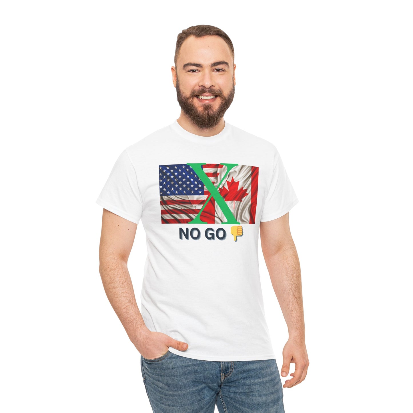 Unisex Heavy Cotton Tee - 'No Go' Design with US and Canada Flags