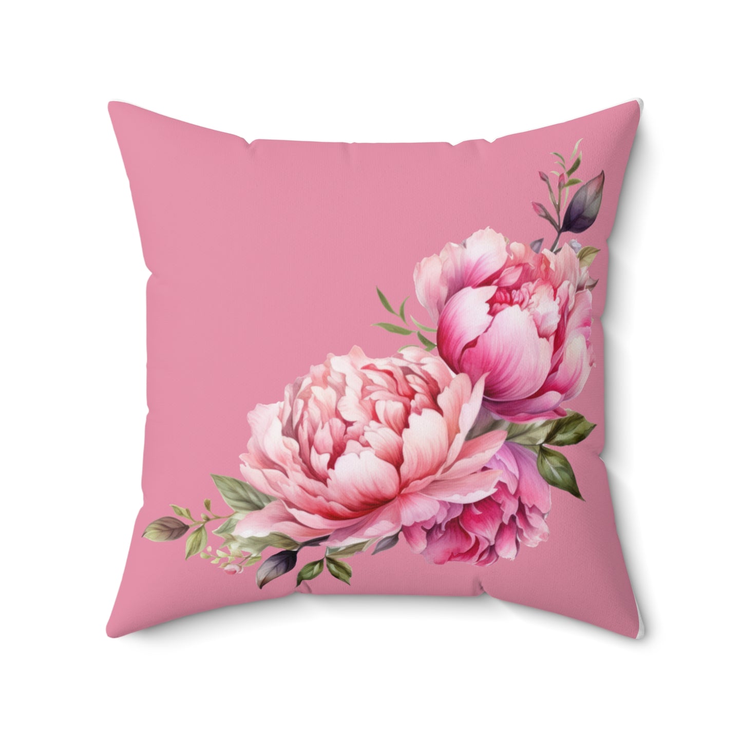 ‘Pink Peonies’ Spun Polyester Square Pillow
