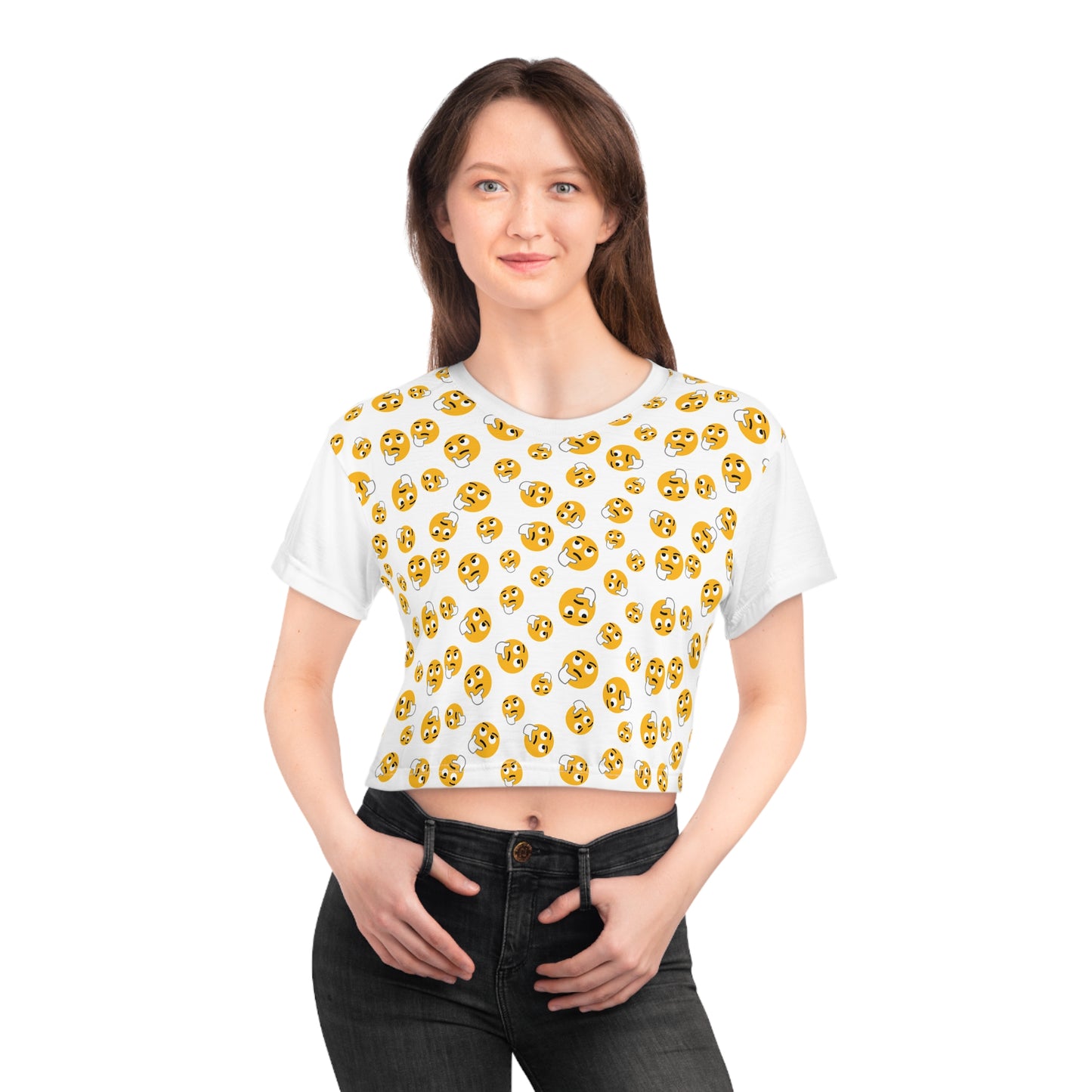‘Smileys” Crop Tee (AOP) 100% Poly