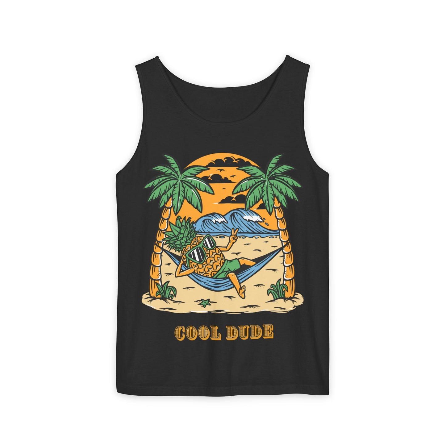Cool Dude Tropical Tank Top, Unisex Beachwear, Summer Vibes, Vacation Essential, Gift for Him/Her, Pineapple Lover