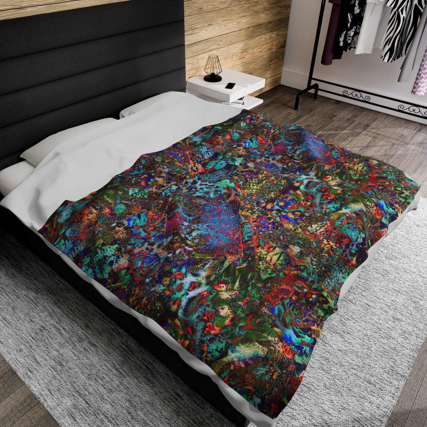 ‘MULTICOLOR ABSTRACT’ Velveteen Plush Blanket