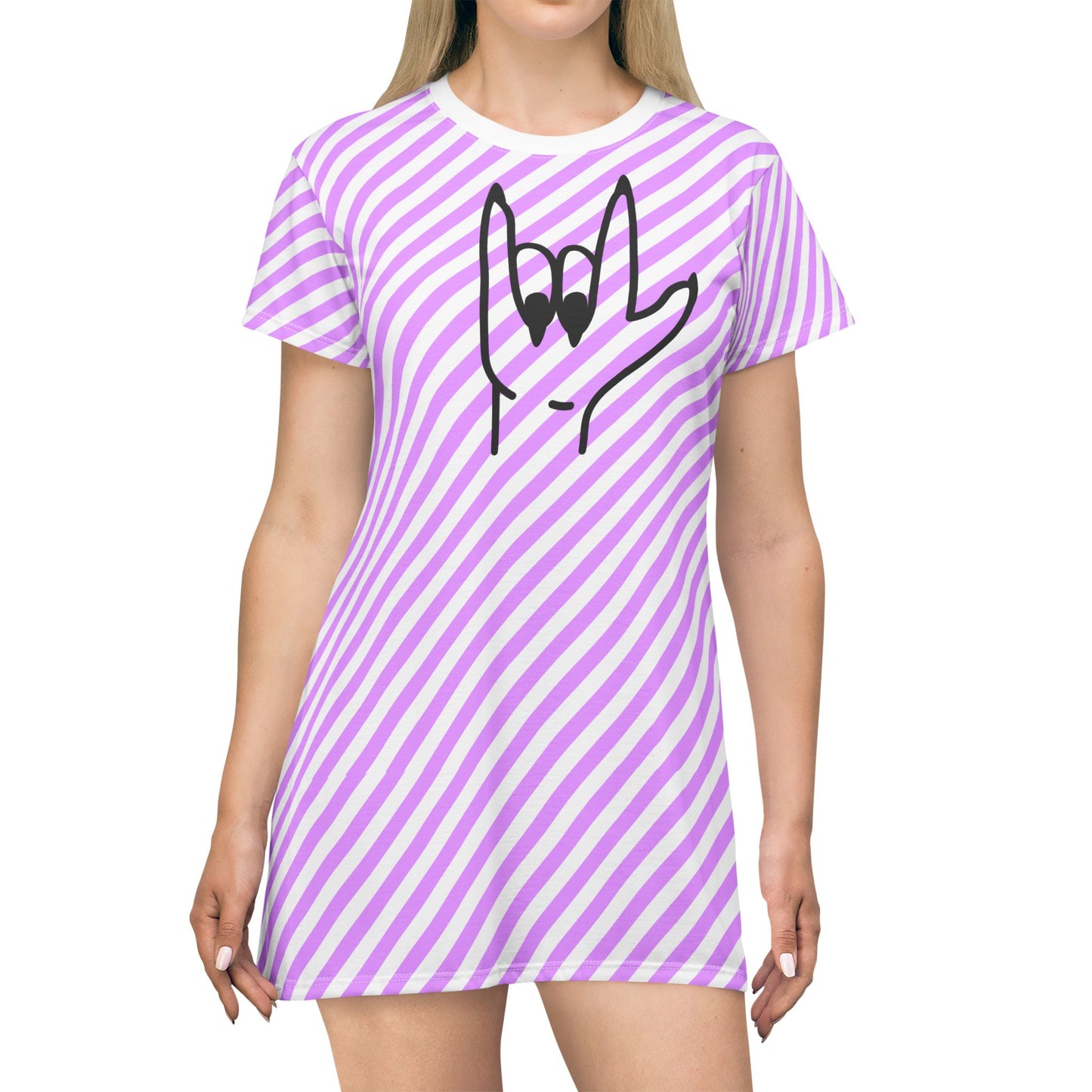 ‘Pink Diagonal Pin Stripe’ Shirt Dress (AOP)