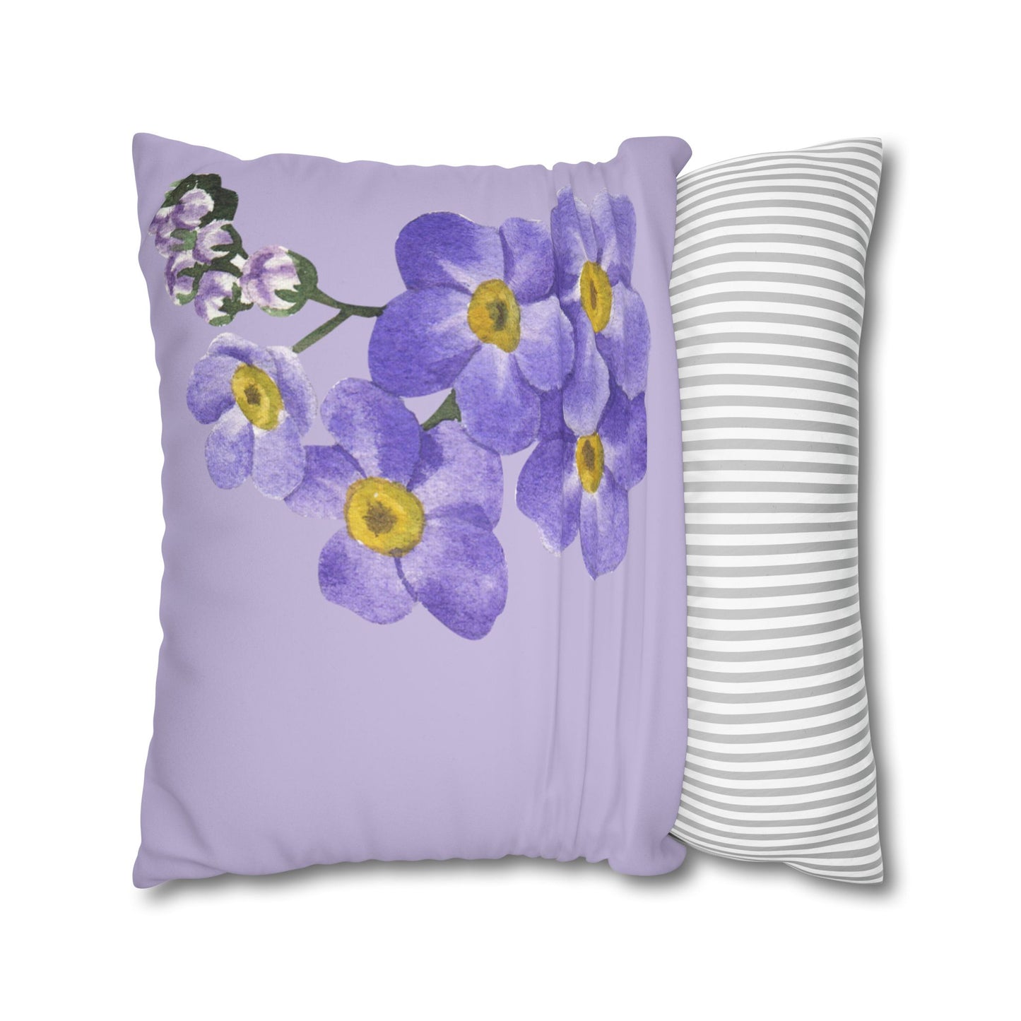 ‘Lilac background w/ Purple Flowers’ Faux Suede Square Pillowcase