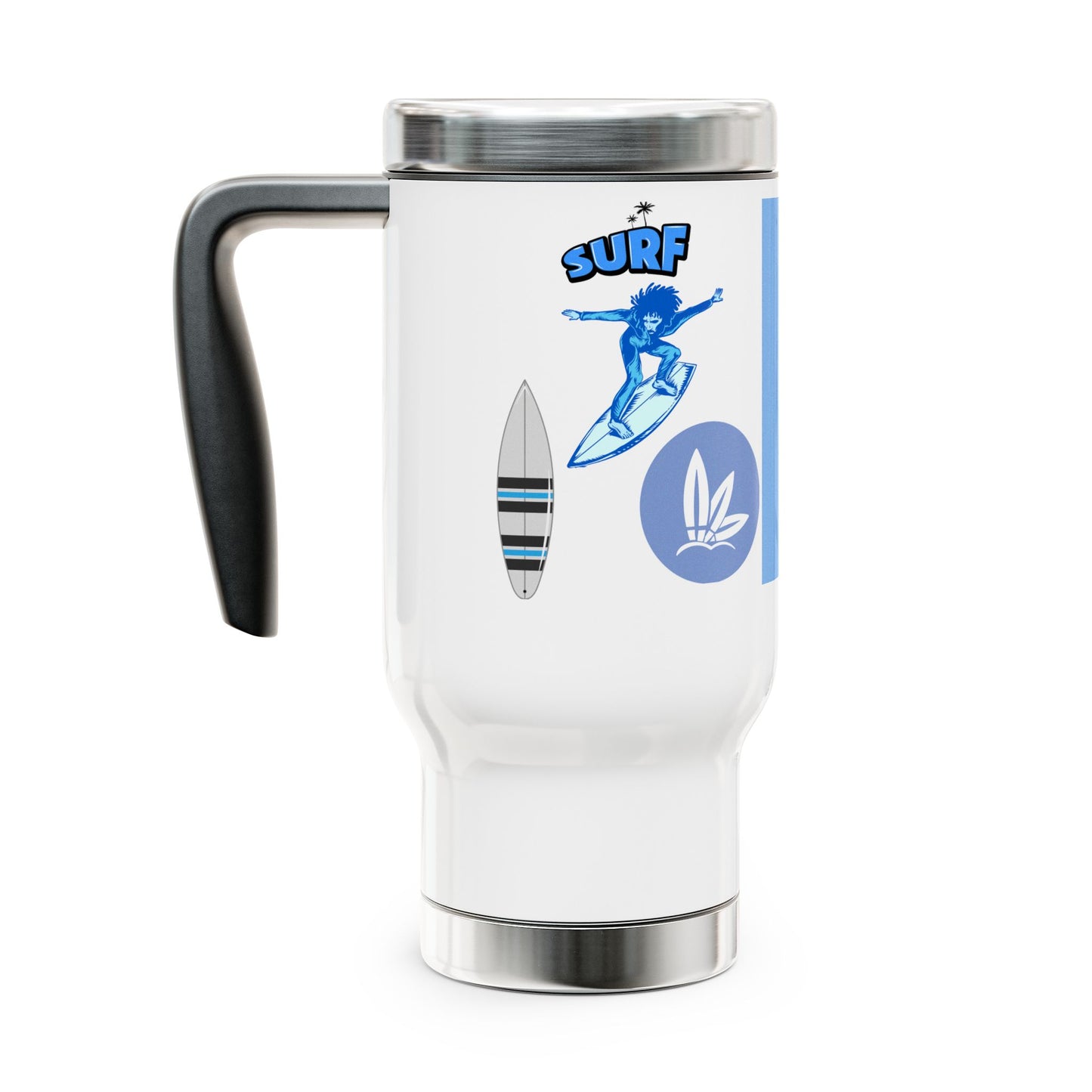 Surfing Vibes Stainless Steel Travel Mug, 14oz Coffee Tumbler, On-the-Go Drinkware, Beach Lover Gift, Summer Road Trip Must-Have