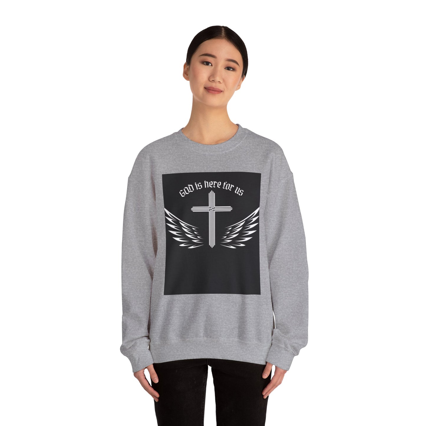 Faith-Inspired Unisex Crewneck Sweatshirt - 'God is Here for Us'
