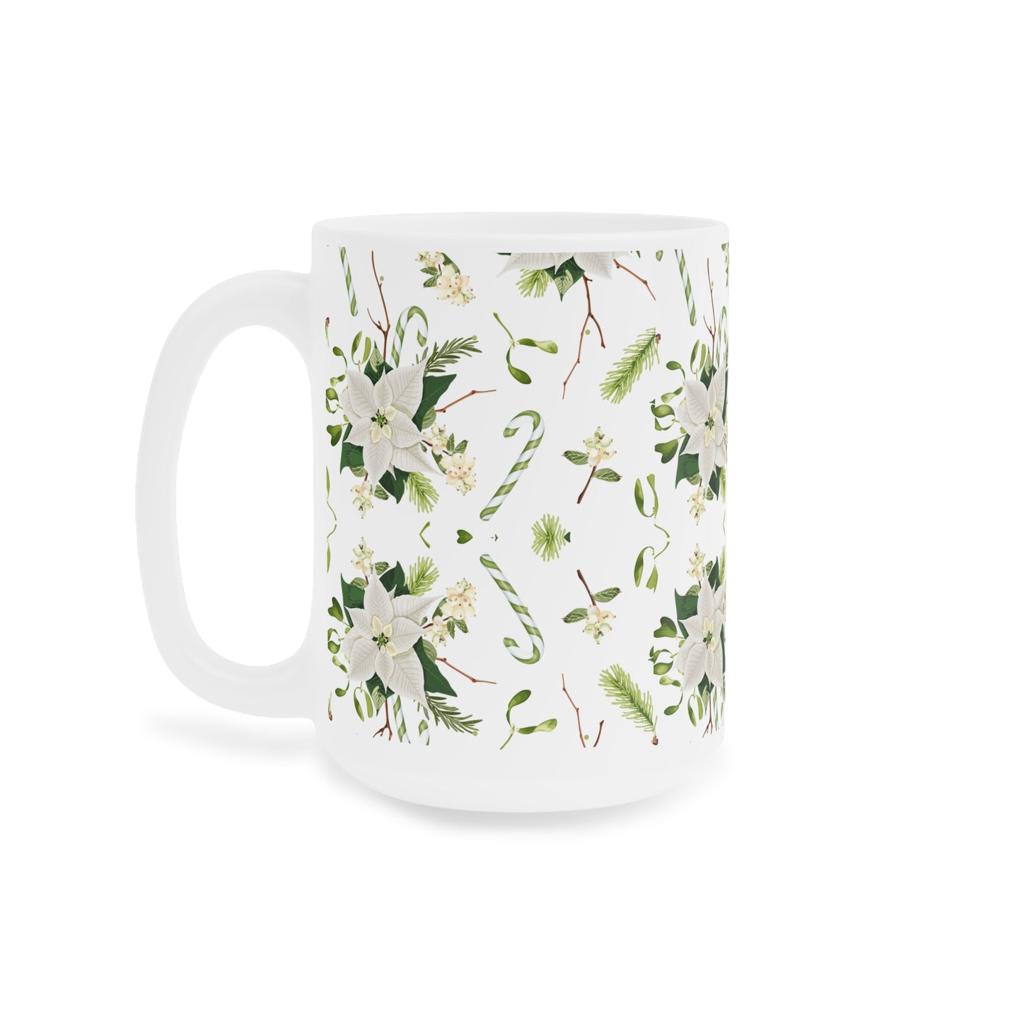 Holiday Floral Ceramic Mug, Christmas Coffee Cup, Gift for Her, Winter Tea Mug, Elegant Home Decor
