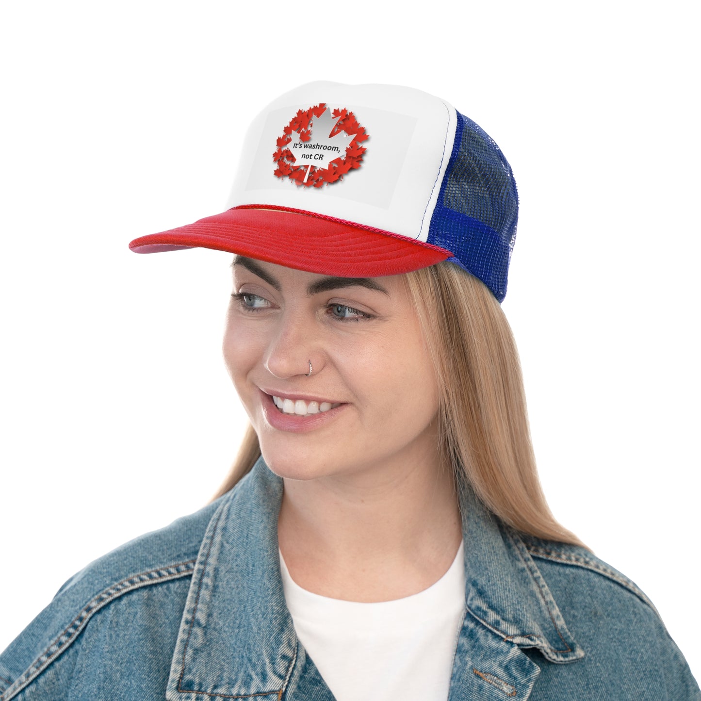 Canadian Trucker Cap - "It's Washroom, Not CR" - Fun Canada Hat for Proud Canadians
