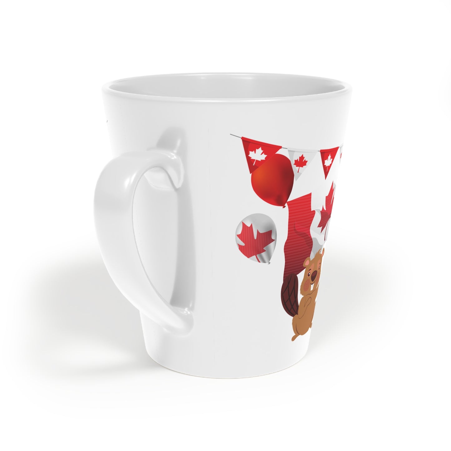 Festive Canadian Latte Mug - 12oz Coffee Cup with Beaver and Maple Leaf Design