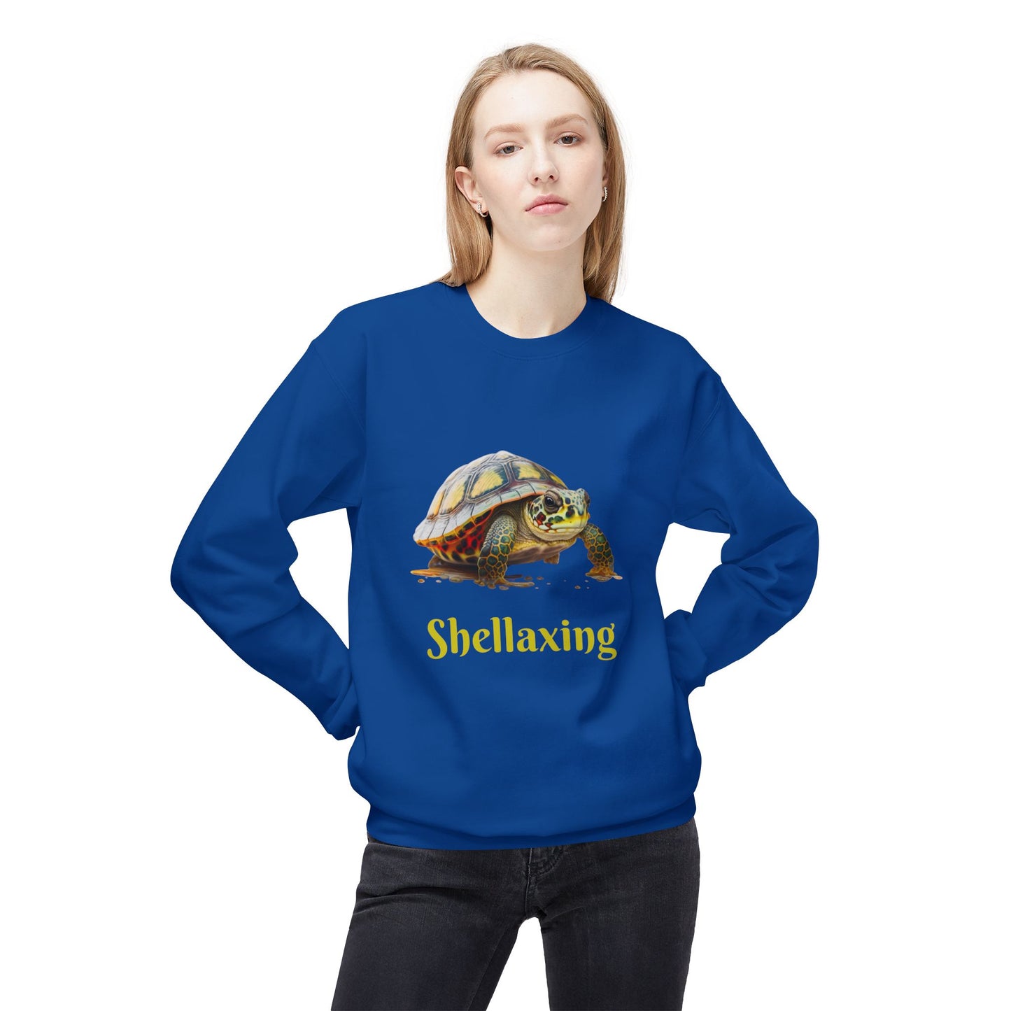 ‘Shellaxing’ Turtle’ Unisex Midweight Softstyle Fleece Crewneck Sweatshirt