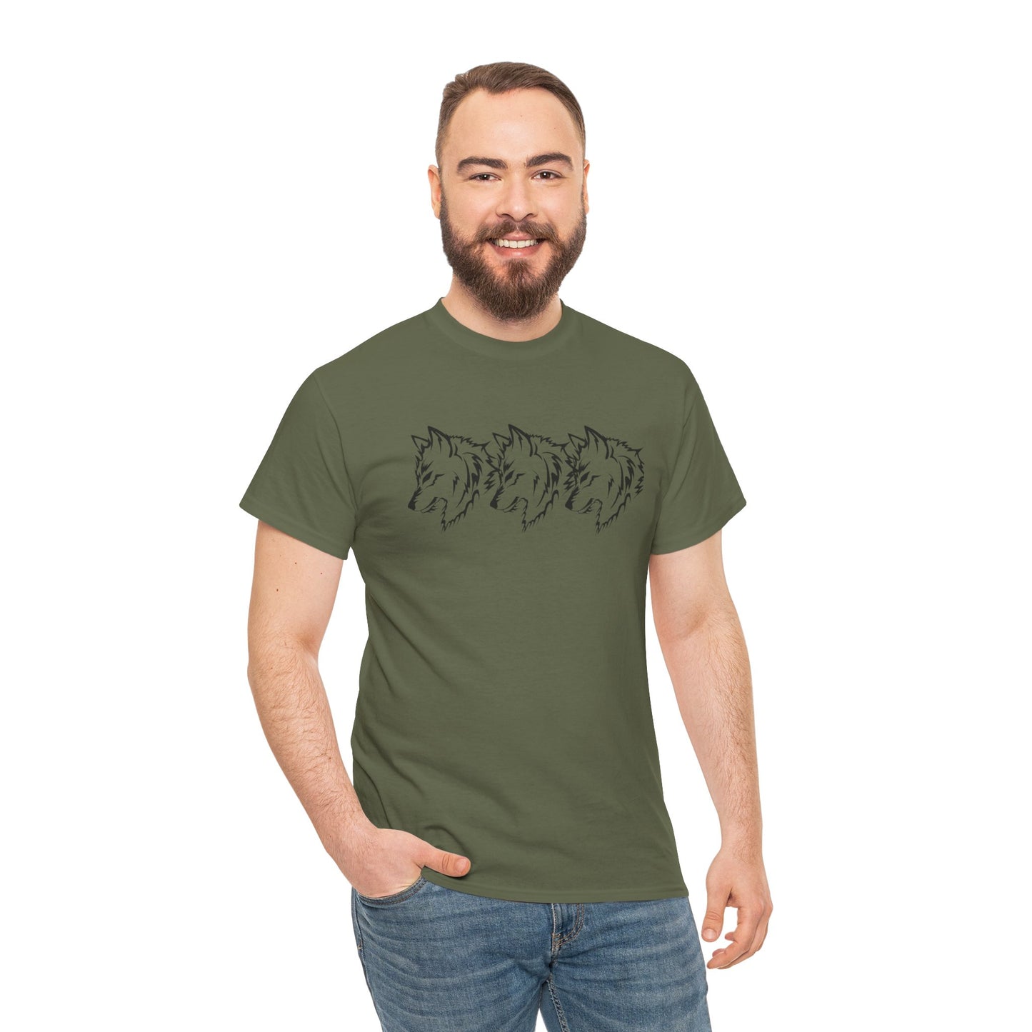 Unisex Heavy Cotton Tee - Minimalist Wolf Design for Nature Lovers