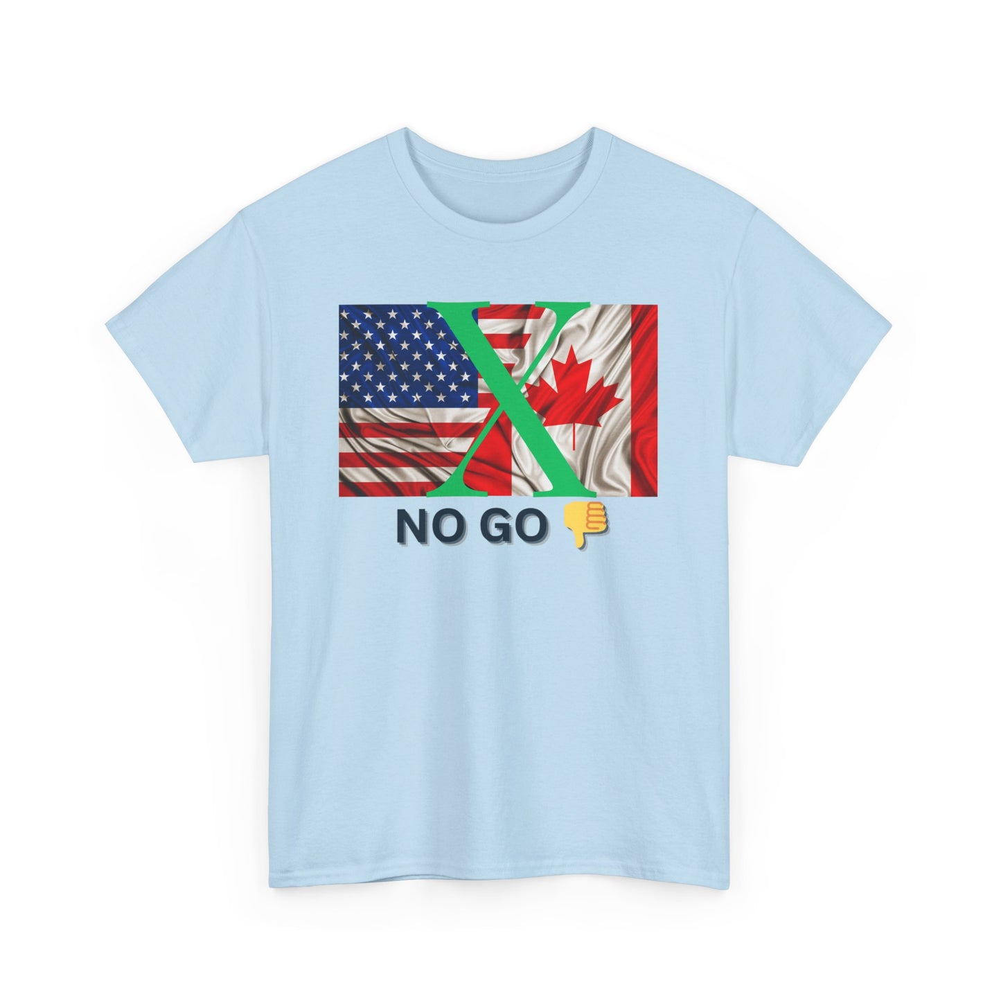 Unisex Heavy Cotton Tee - 'No Go' Design with US and Canada Flags