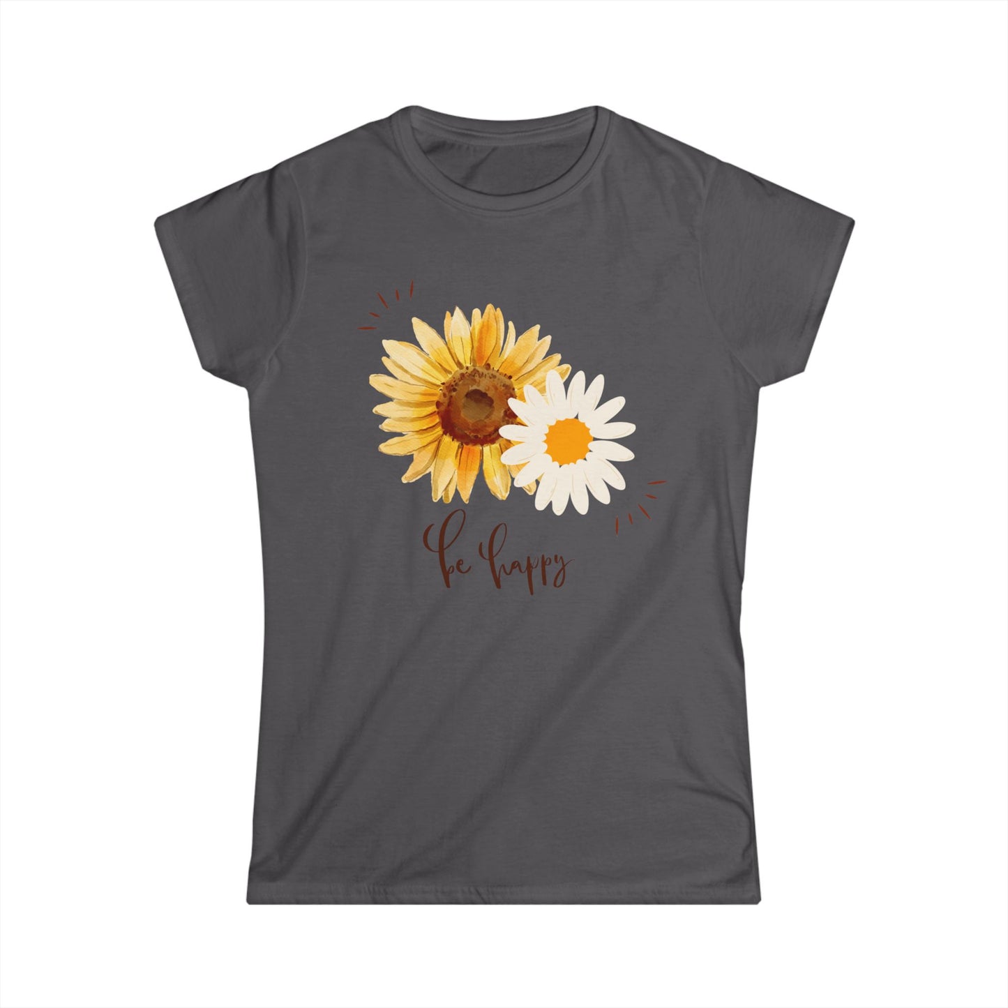 Sunflower Happiness Women's Tee, Floral Shirt, Positive Quote Top, Gift for Her, Casual Summer Apparel, Botanical Graphic Tee