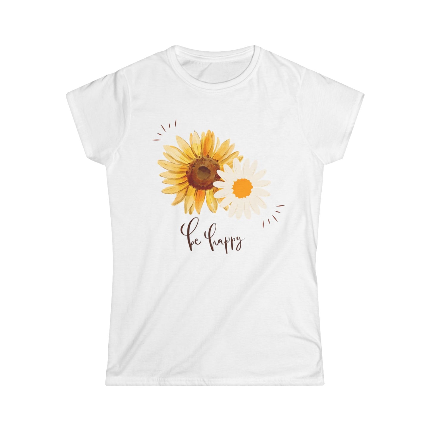 Sunflower Happiness Women's Tee, Floral Shirt, Positive Quote Top, Gift for Her, Casual Summer Apparel, Botanical Graphic Tee