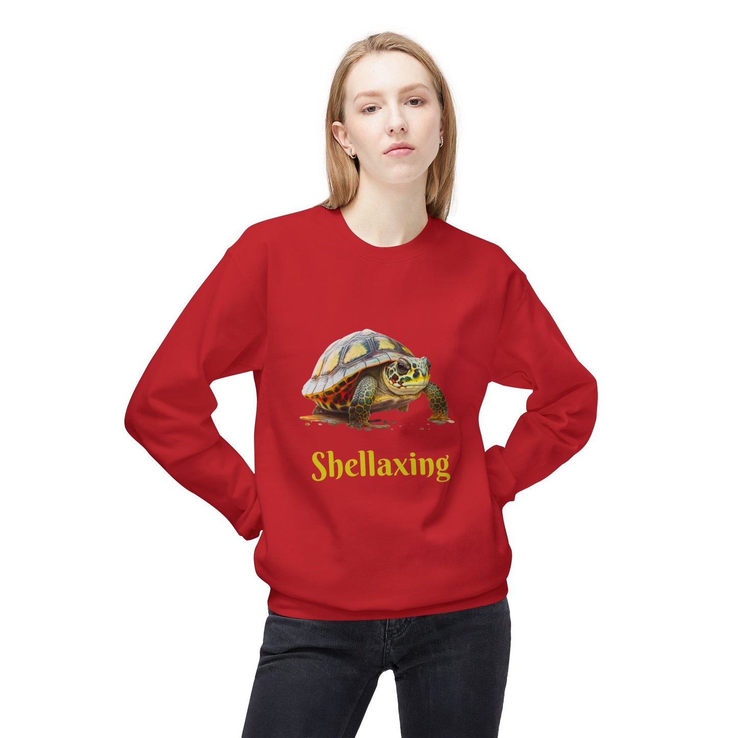 ‘Shellaxing’ Turtle’ Unisex Midweight Softstyle Fleece Crewneck Sweatshirt