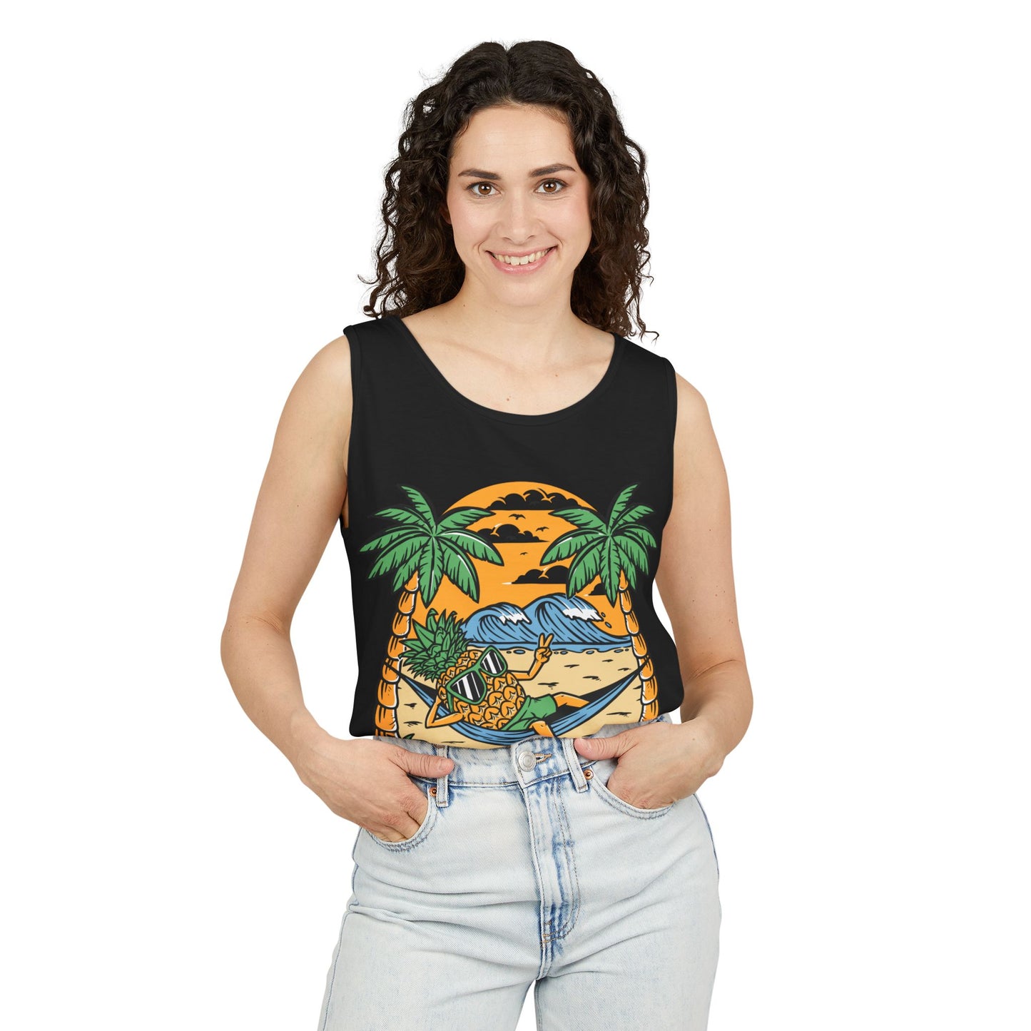 Cool Dude Tropical Tank Top, Unisex Beachwear, Summer Vibes, Vacation Essential, Gift for Him/Her, Pineapple Lover