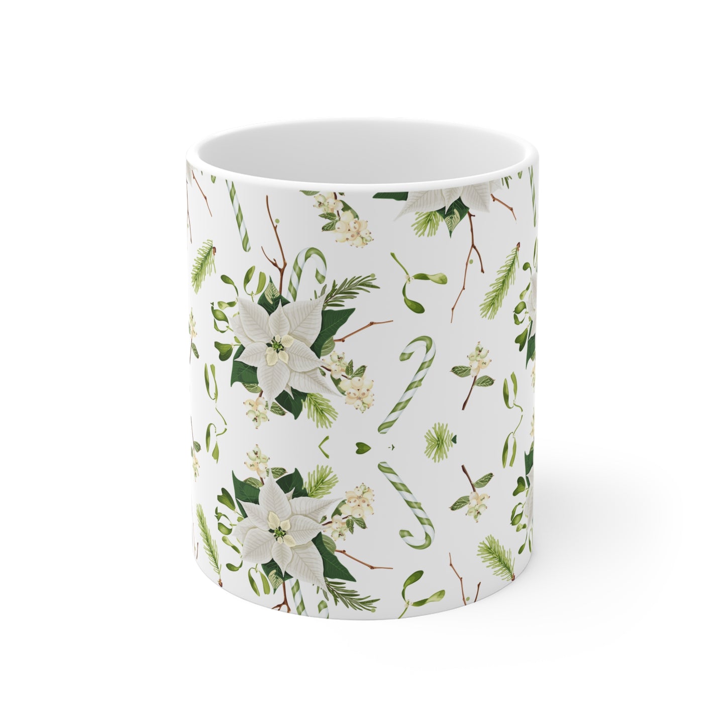 Holiday Floral Ceramic Mug, Christmas Coffee Cup, Gift for Her, Winter Tea Mug, Elegant Home Decor