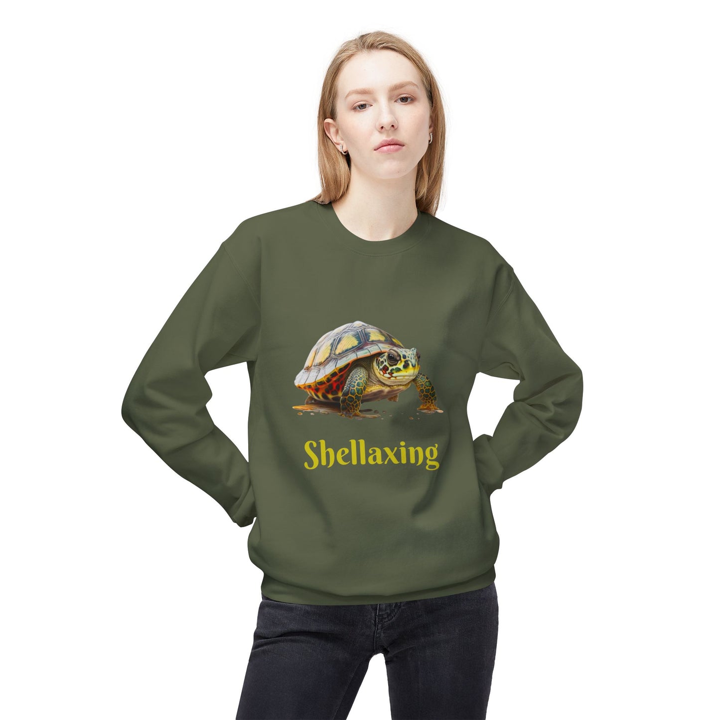 ‘Shellaxing’ Turtle’ Unisex Midweight Softstyle Fleece Crewneck Sweatshirt