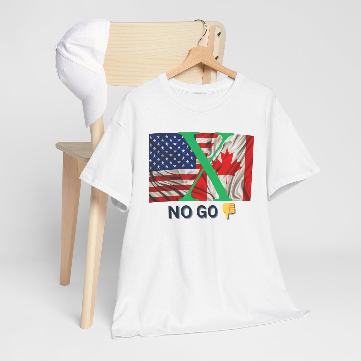 Unisex Heavy Cotton Tee - 'No Go' Design with US and Canada Flags