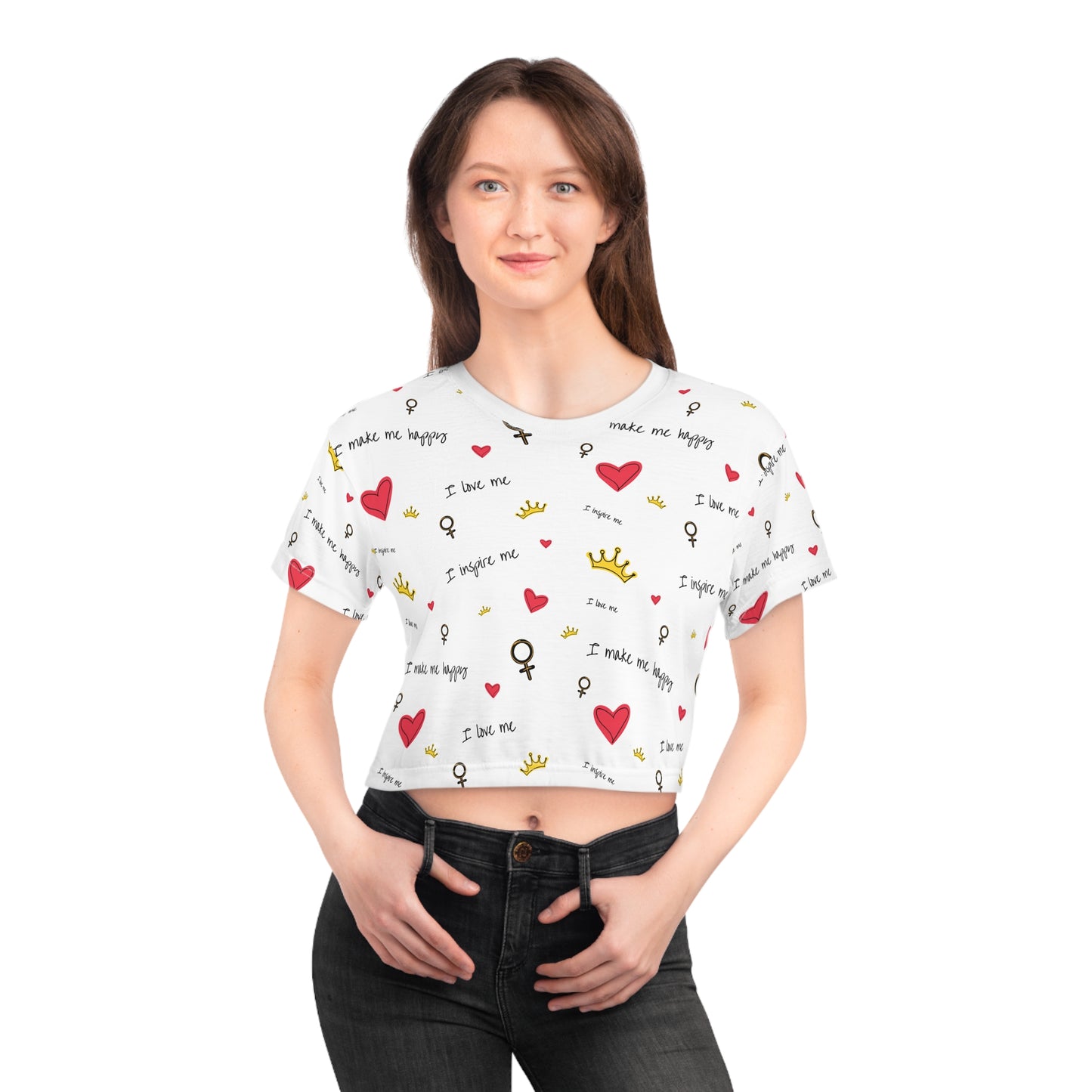 ‘I Love Me’ Crop Tshirt (AOP)
