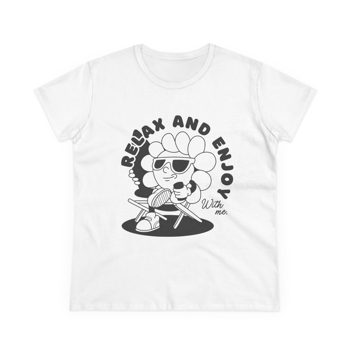 Women's Relax and Enjoy Tee, Cute Graphic T-Shirt, Summer Vibes Top, Gifts for Friends, Casual Everyday Wear, Fun Relaxation Shirt