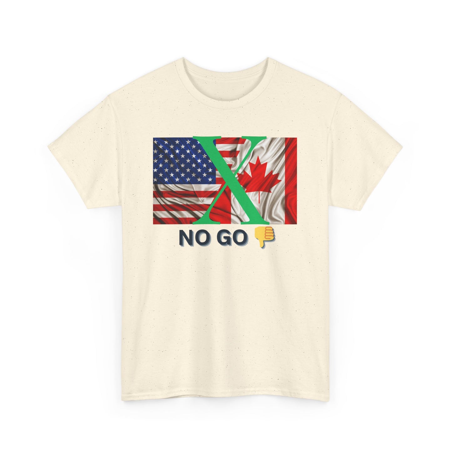 Unisex Heavy Cotton Tee - 'No Go' Design with US and Canada Flags