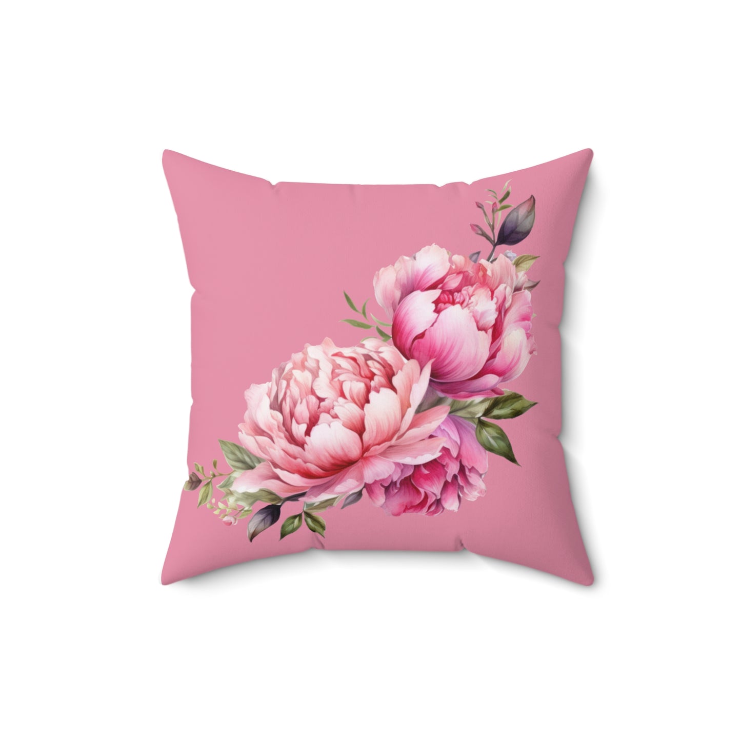 ‘Pink Peonies’ Spun Polyester Square Pillow