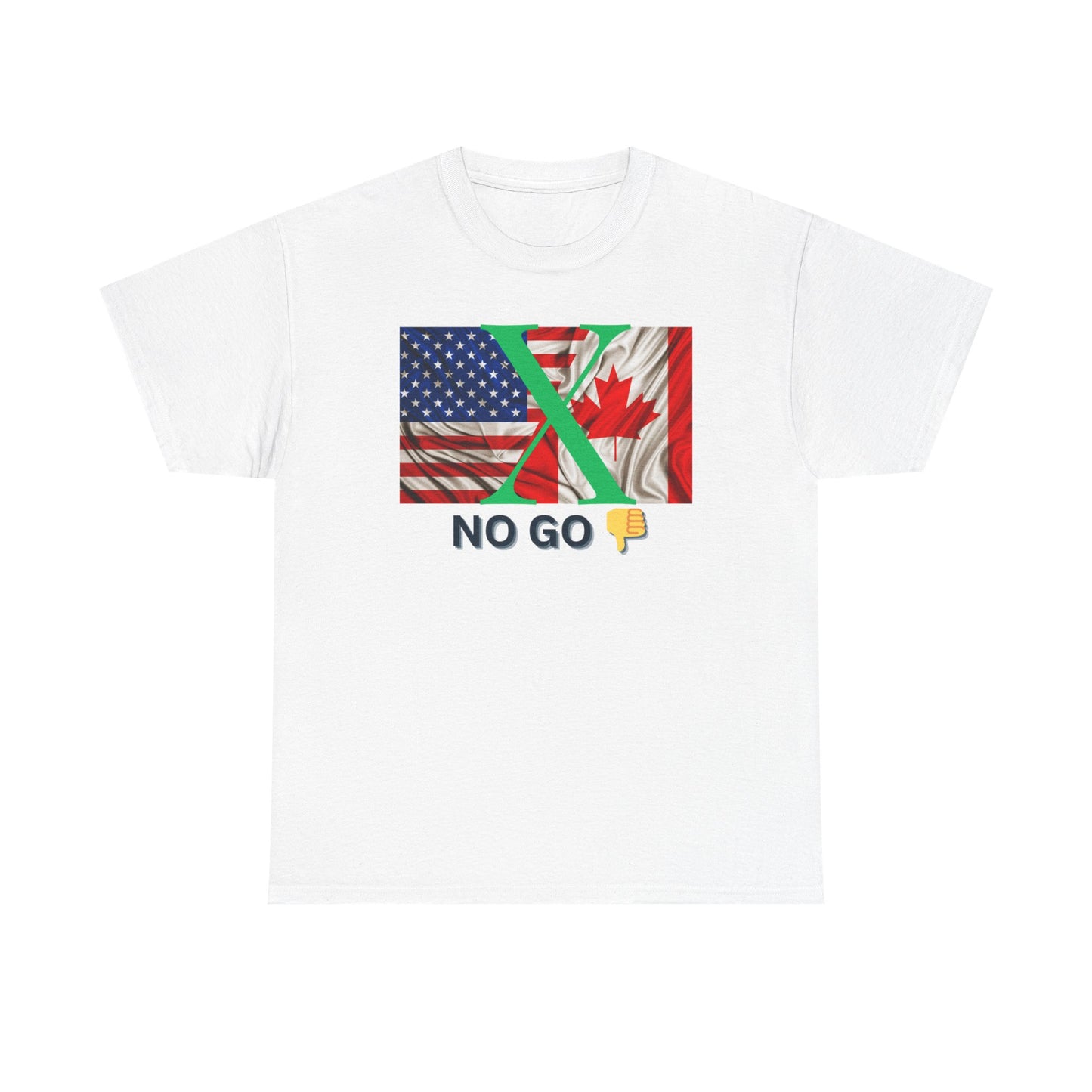 Unisex Heavy Cotton Tee - 'No Go' Design with US and Canada Flags
